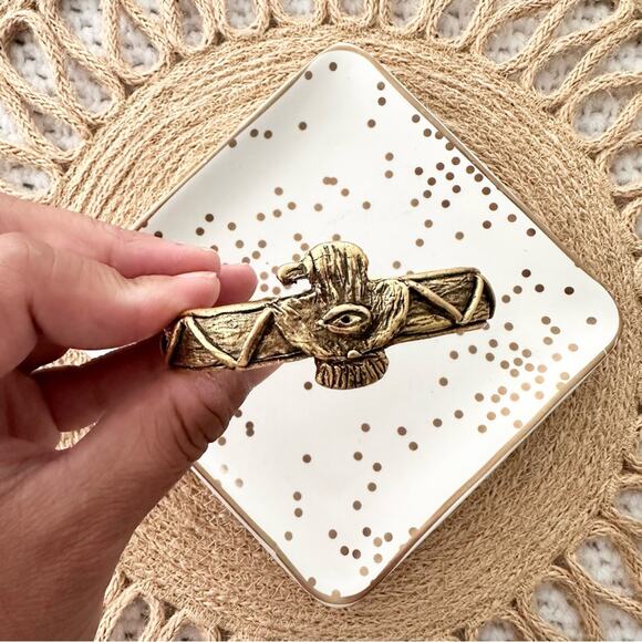 Gold Tone Phoenix Eagle Bird Eye Southwestern Native Hinge Cuff Bracelet - Picture 3 of 5